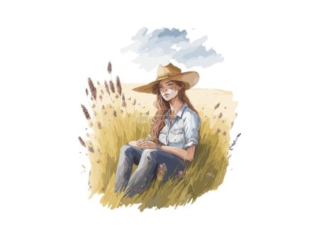 Ilustración de Chica de campo, Mujer con sombrero de vaquero - Imagen libre de derechos
