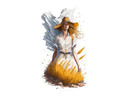 Illustration for Countryside Girl, Woman with Cowboy Hat - Royalty Free Image
