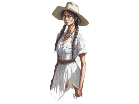Téléchargez les illustrations : Fille De Campagne, Femme Avec Chapeau De Cowboy - en licence libre de droit