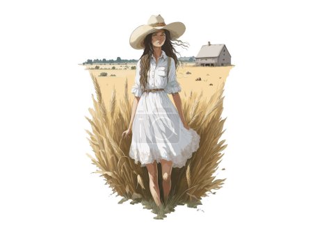 Ilustración de Chica de campo, Mujer con sombrero de vaquero - Imagen libre de derechos
