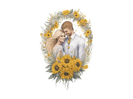 Illustration for Wedding Couple, just married with Flowers - Royalty Free Image