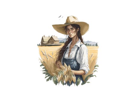 Illustration for Countryside Girl, Woman with Cowboy Hat - Royalty Free Image