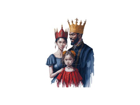 Illustration for Watercolor Royal Family Together Clipart - Royalty Free Image