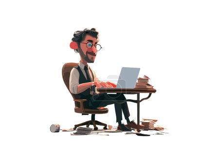 Téléchargez les illustrations : Un homme travaillant sur ordinateur portable, finance et concept d'entreprise - en licence libre de droit