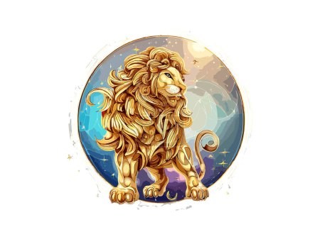 Illustration for Leo. Zodiac sign, Golden Cosmic style of zodiac Leo in cercle  PNG Clipart. - Royalty Free Image