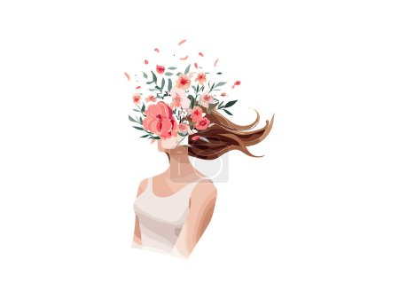 Illustration for Watercolor portrait of woman with tropical flowers in the hair woman mother day - Royalty Free Image