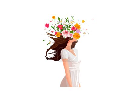 Ilustración de Retrato de acuarela de mujer con flores tropicales en el cabello mujer madre día - Imagen libre de derechos