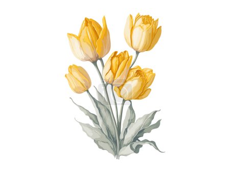Ilustración de Hermoso ramo de tulipanes, Vector ilustración colorido ramo de tulipanes acuarela en un jarrón de vidrio. - Imagen libre de derechos
