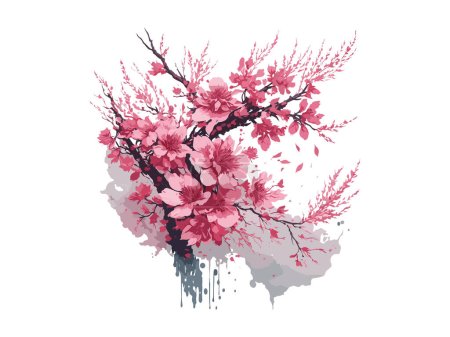 Illustration for Vector branch with spring flowers. watercolor tree branch. Detailed hand drawn clip art element. - Royalty Free Image