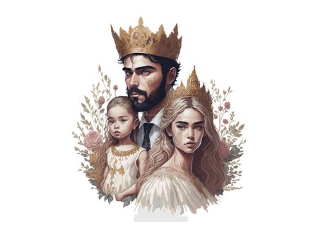 Ilustración de Acuarela Familia Real, Rey, Reina, Príncipe y Princesa con Flores Vector Illustration Clipart - Imagen libre de derechos