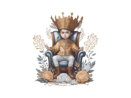 Ilustración de Ilustración en acuarela del príncipe heredero, pequeño rey sentado en el trono. - Imagen libre de derechos