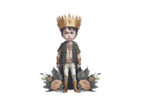 Téléchargez les illustrations : Illustration aquarelle du prince héritier, petit roi assis sur le trône. - en licence libre de droit