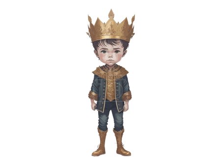 Illustration for Watercolor illustration of crown prince, little king sitting on the throne. - Royalty Free Image