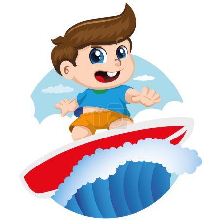 Illustration for Baby drawing left over a board surfing in the summer. Ideal for institutional and tourist materials - Royalty Free Image