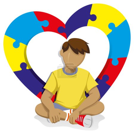 Illustration for Autism Spectrum Disorder child with support symbol. Ideal for awareness and education campaigns - Royalty Free Image