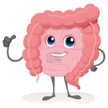 Illustration for Intestine human organ mascot, making jewel sign. Ideal for training and educational materials - Royalty Free Image
