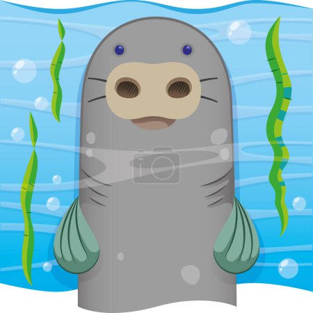 Illustration for Nature aquatic mammal manatee, dugong. Ideal for educational and institutional materials - Royalty Free Image
