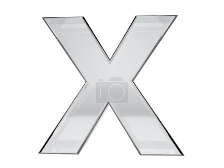 Letter X transparent glass 3d rendering. Background easy cut. Saved selection