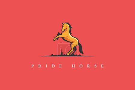 Téléchargez les photos : Logo debout cheval mascotte dessin animé vintage design - en image libre de droit