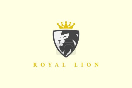 Téléchargez les photos : Logo lion bouclier couronne roi tête royale silhouette design - en image libre de droit