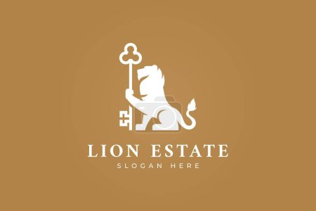 Téléchargez les photos : Logo lion tenant clé propriété design - en image libre de droit