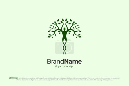 Téléchargez les photos : Logo arbre humain branche feuille design vert - en image libre de droit