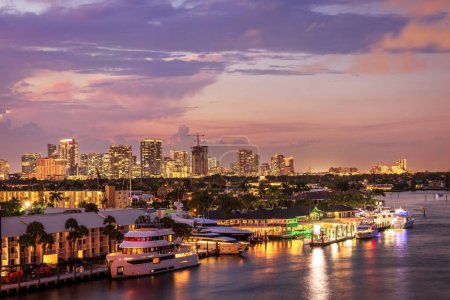 Photo for View to downtown of the Fort Lauderdale from the 17th street bridge at sunset. - Royalty Free Image