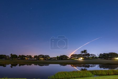 Photo for The flight path to the moon of a space rocket Artemis launched from Cape Canaveral in Florida USA - Royalty Free Image