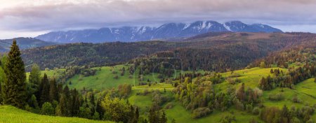 Téléchargez les photos : Village d'Osturna en Slovaquie avec Belianske Tatras en arrière-plan. - en image libre de droit