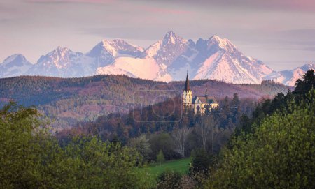 Foto de Vista a la Basílica de la Virgen María, Levoca y Altos Tatras sobre fondo - Imagen libre de derechos