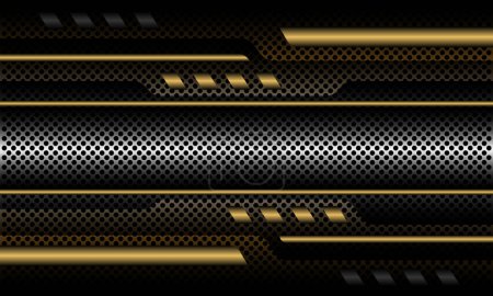 Téléchargez les illustrations : Abstrait silver gold circle mesh pattern banner grey black cyber geometric design ultra moderne fond texture vecteur - en licence libre de droit