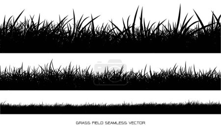 Téléchargez les illustrations : Jeu de silhouettes bordure herbe sur fond blanc vecteur - en licence libre de droit