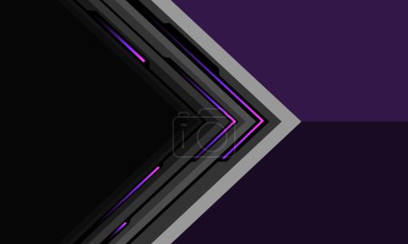 Téléchargez les illustrations : Abstrait gris noir flèche violette circuit lumineux cyber ligne géométrique sur violet design ultra moderne futuriste technologie fond vecteur - en licence libre de droit