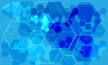 Téléchargez les illustrations : Technologie abstraite bleu hexagone géométrique chevauchement futuriste design créatif ultra moderne arrière-plan vecteur - en licence libre de droit