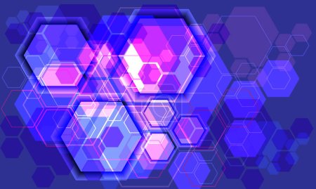 Téléchargez les illustrations : Technologie abstraite bleu violet hexagone géométrique chevauchement futuriste design créatif ultra moderne fond vecteur - en licence libre de droit