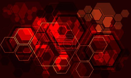 Téléchargez les illustrations : Technologie abstraite rouge jaune hexagone ombre géométrique chevauchement futuriste design créatif ultra moderne arrière-plan vecteur - en licence libre de droit
