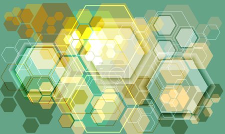 Téléchargez les illustrations : Technologie abstraite jaune vert hexagone ombre géométrique chevauchement futuriste design créatif ultra moderne fond vecteur - en licence libre de droit