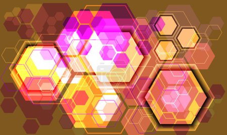 Téléchargez les illustrations : Technologie abstraite jaune violet hexagone géométrique chevauchement futuriste design créatif ultra moderne fond vecteur - en licence libre de droit