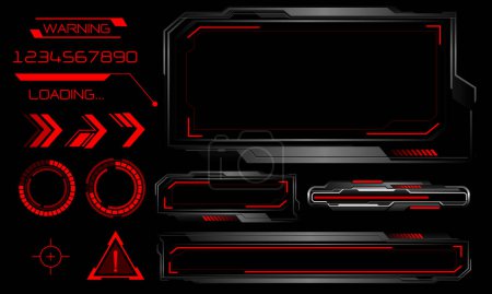 Ilustración de Vector de tecnología futurista cyber HUD tablero de instrumentos monitor rojo neón luz estado de la energía en el diseño gris elemento ultramoderno - Imagen libre de derechos