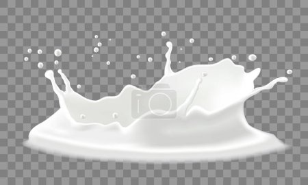 Realisitc 3D white milk splash crown on grey checkered background design for food drink candy vector