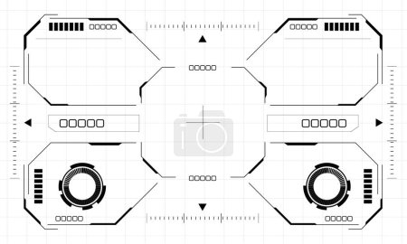 Illustration for HUD sci-fi octagon interface screen view black geometric design virtual reality futuristic technology creative display on white vector - Royalty Free Image