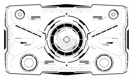 Illustration for HUD sci-fi interface screen view black circular geometric design virtual reality futuristic technology creative display on white vector - Royalty Free Image