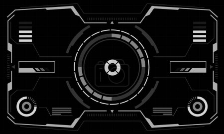 Illustration for HUD sci-fi interface screen view white circular geometric design virtual reality futuristic technology creative display on black vector - Royalty Free Image