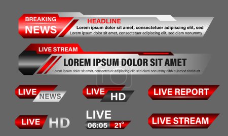 Broadcast News Lower Thirds Template layout lila grau set collection design banner für bar Headline news title, sport game in television, video and media channel vektor