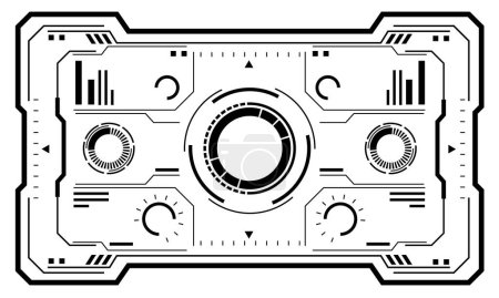 Illustration for HUD sci-fi interface screen view black geometric design virtual reality futuristic technology creative display on white vector - Royalty Free Image