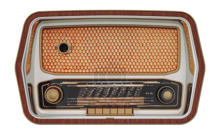 Photo for Radio, retro style, brown and white, 3 dimensions and illustrations. - Royalty Free Image