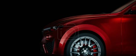 Photo for Close-up shot of the side of a red luxury car on a black background.3d rendering and illustration. - Royalty Free Image