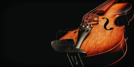 Téléchargez les photos : Closeup detail of wooden violin in studio with light and shadow composition - en image libre de droit