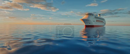 Téléchargez les photos : Un grand bateau de croisière blanc navigue à travers la mer et ciel bleu clair. concept de voyage et vacances - en image libre de droit