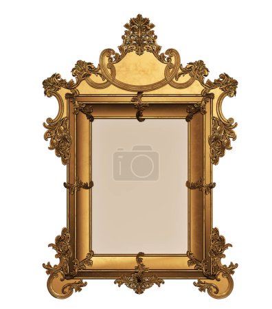 Foto de Marco de oro de lujo, aislado en fondo blanco.3d render e ilustración. - Imagen libre de derechos